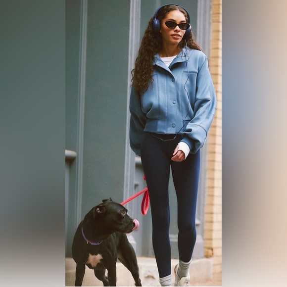 FP MOVEMENT FREE PEOPLE OFF TO THE RACES SKYLINE BLUE BOMBER JACKET LARGE NWOT - Picture 2 of 14